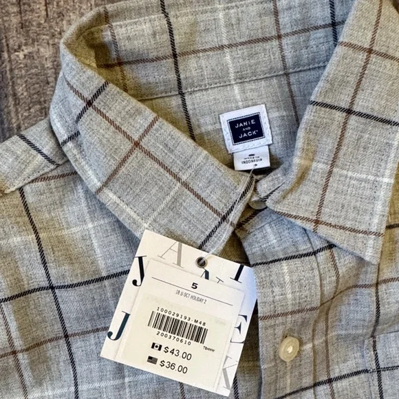 Janie and Jack Gray Plaid Button Down Shirt PERFECT for Fall & School Pics 🍂🍁 - Picture 2 of 3